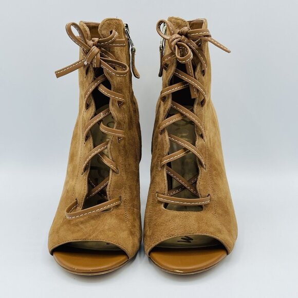 Sam Edelman Shoes Womens Size 6 M Brown Yvie Leather Booties Block Heels Lace Up - Picture 4 of 11